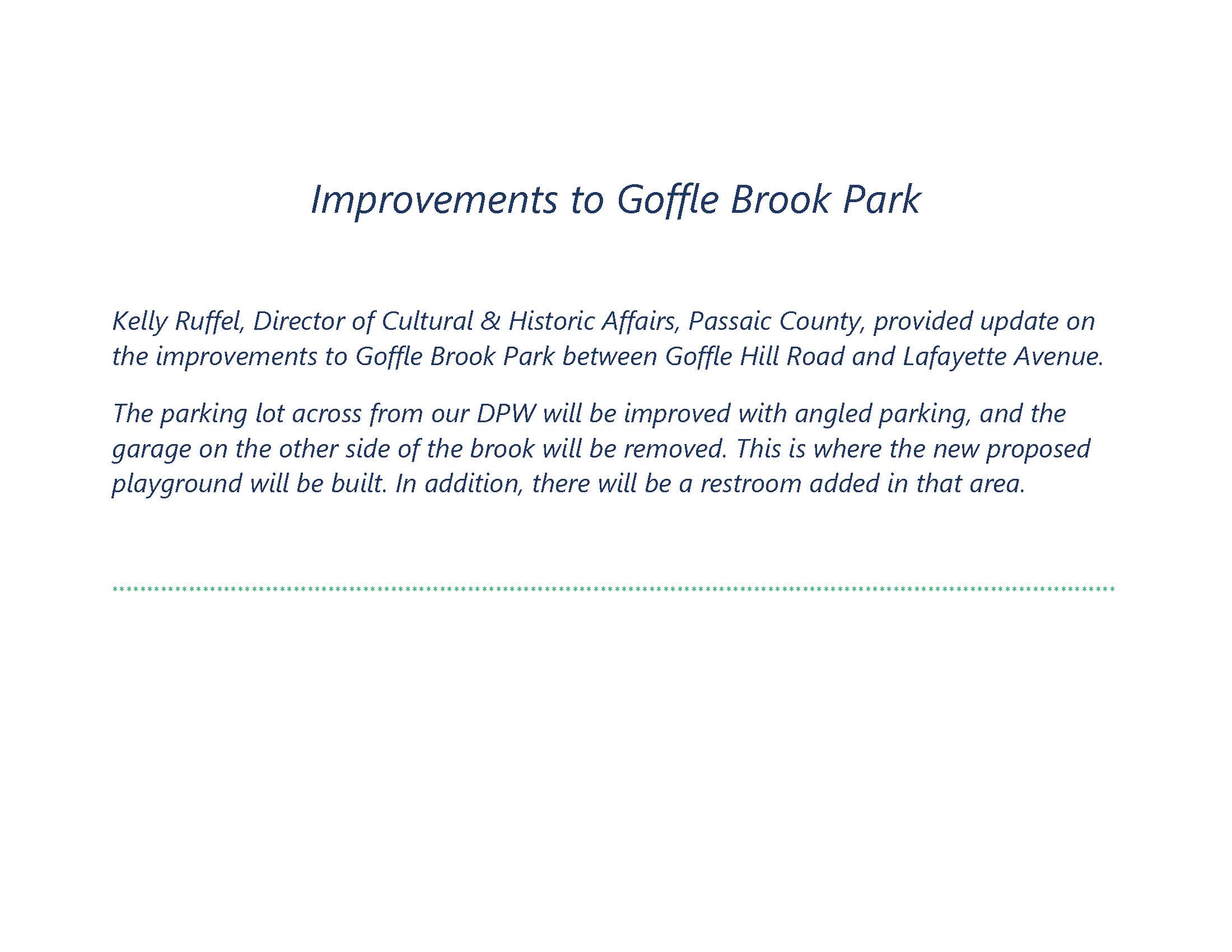 Improvements to Goffle Brook Park