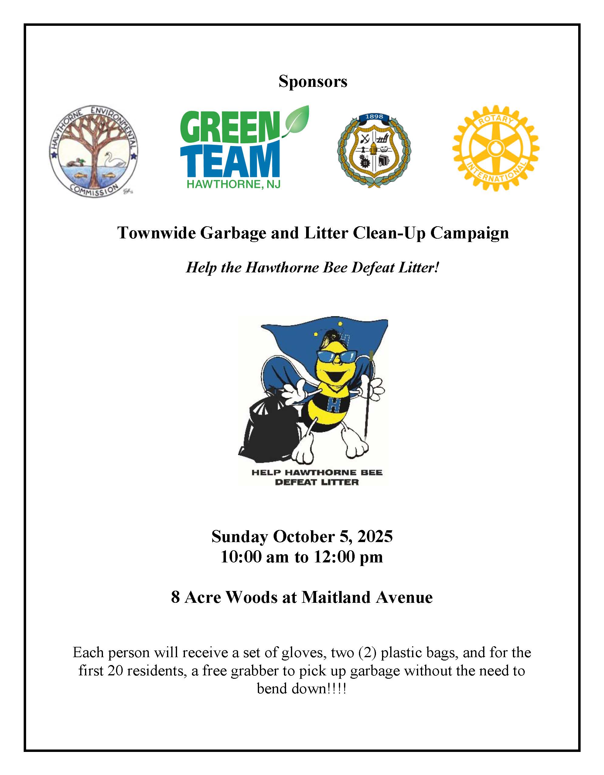 Help the Hawthorne Bee Defeat Litter 2025 Flyer October 